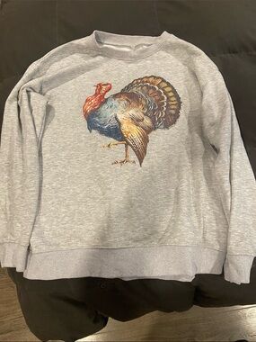 Grey Sweatshirt with Colorful Turkey Graphic